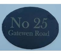 "Natural Slate House Sign, Customised with House No/Name and Street if required, Oval or Rectangle Address Plaque, 20x15cm"