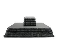 Natural Slate Placemats & Coasters Set 16-Piece - 8 Rectangular Table Mats + 8 Drinks Coasters with Non-Slip Feet | Heat-Resistant Rustic Dining Table Protectors | M&W