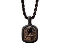 natural snake jasper gemstone charm necklace multi color square shape wire-free wrapping thread pendant with 18 inch leather cord chain handmade jewellery for men & women positivity|LK_S_GP_0431