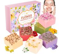 Natural Soap Bar Set for Face & Body, 6 Pcs Handmade Shower Soap with Flowers, Gentle Cleansing Hydrating & Nourishing Bath Soap for Smooth Skin, Perfect Valentine's Day & Mothers Day Gifts for Women