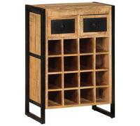 Natural Solid Mango Wood & Black Iron Wine Rack 16 Bottles 55x35x81cm Handmade