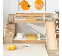 Natural Solid Pine Bunk Bed with Stairs & Slide Kids' Bed with Storage Drawers 90x190cm Space-Saving Design for Fun & Functional Children's Room