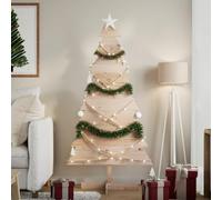 Natural Solid Pinewood Christmas Tree, 150cm Tall, Untreated Rustic Wooden Holiday Decoration, Stable Base for DIY Customization, Indoor Festive Display