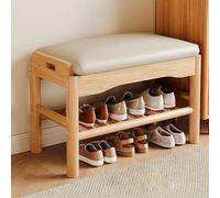 Natural Solid Wood Shoe Bench with Cushion Stable Storage for Entryway Living Room Bedroom - 45x30x40cm