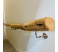 Natural Solid Wood Stair il Kit - Wall-Mounted Non-Slip Banister with Rail Brackets Safe Support for Indoor Lofts Corridors & Elderly Accessibili (Size: 200cm/6.6ft)