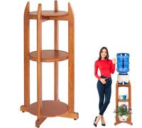 Natural Solid Wood Water Dispenser Floor Stand (32.8" Hight-11.2" Wide) Drink Dispenser Floor Stand with 3 Round Shelfs Included for 1-5 Gallon Water Bottles/Crocks, Water Jug (Light Brown Color)