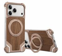 Natural Solid Wooden Case for iPhone 18 Pro, A-Desert | 360° Rotatable Stand, Aluminum Alloy Metal, Screw Fixing, Bezel Less, Slim, Anti-Fall, Drop-resistant