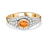 Natural Spessartine Garnet & White Zircon Halo Ring in 18K Yellow Gold Vermeil Over Sterling Silver - Oval Center Stone - Elegant Jewelry for Women - Gemstone Ring - Size M