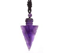 Natural Stone 47mm Arrowhead Flat Spear Point Pendant Crystal Amulet Pendant Adjustable Braided Cord Necklace 18" to 28", Stone, Amethyst