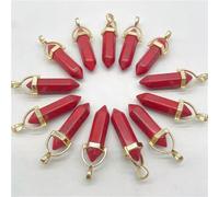 Natural Stone 50pcs Gold Hexagonal Column Pendants for Jewelry Making -Red Turquoise