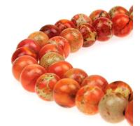 Natural Stone 6 Colors Sea Sediment Imperial Jasper Round Loose Beads for Jewelry Making (8mm, Orange)