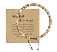 Natural Stone Adjustable Beaded Bracelets, Friendship Bracelet, Healing Bracelets for Women with Inspirational Cards-Life is Tough But So are You, Anxiety Bracelet for Emotional Support(Style B)