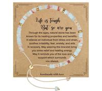Natural Stone Adjustable Beaded Bracelets, Friendship Bracelet, Healing Bracelets for Women Yoga Meditation Birthday Gifts Inspirational Cards Life is Tough But So are You Anxiety Bracelet (B)