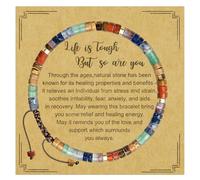 Natural Stone Adjustable Beaded Bracelets, Inspirational Bracelets for Women with Card, Life is Tough But So are You Encouragement Motivational Bracelet for Friends Friendship Spiritual Present (B)