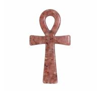 Natural Stone Ankh Cross Decor 10cm Strawberry Quartz Black Obsidian Green Strawberry Quartz Polished Table Figurine for Home Office Shelf Altar 3 Styles (Strawberry Quartz)