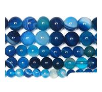 Natural Stone Banded Blue Stripes Agate Round 4 6 8 10 12MM Pick Size for Jewelry Making-10mm 36 to 38pcs