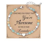Natural Stone Bead Bracelet, Beaded Bracelets for Women, Sometimes You Forget You're Awesome Healing Bracelets with Card, Inspirational Positive Birthday Gifts for Women Girls Her Friend Mental Health
