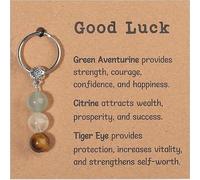 Natural Stone Bead Keychain with Greeting Card - Blessed with Good Luck - Unique Healing Stones for Positive Energy - Inspirational Gift for Friends and Family