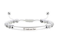 Natural Stone Beaded AdjustableBracelets Engraved Faith Over Fear and Cross | Religious Jewelry for Women and Men | Inspirational Stainless Steel Prayer | SJY4267