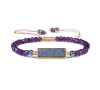 Natural Stone Beaded Bracelet Adjustable Handmade Braided Cord Boho Vintage Wristband for Women Daily Wear and Friend Gifting (purple)