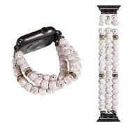 Natural Stone Beaded Bracelet for Apple Watch - Handmade Stretch Strap with Crystal Beads & Tassel Compatible with 38mm 40mm 41mm Apple Watch Models(U)