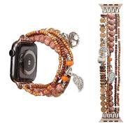 Natural Stone Beaded Bracelet for Apple Watch - Handmade Stretch Strap with Crystal Beads & Tassel Compatible with 38mm 40mm 41mm Apple Watch Models(S)