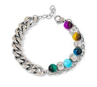 Natural Stone Beaded Bracelet for Men Women, Stainless Steel Chain Link Bracelet, 2-in-1 Dual Style Couple Jewellery, Adjustable Unisex Gift(color)