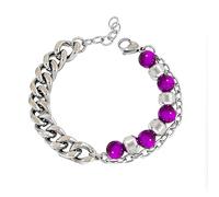 Natural Stone Beaded Bracelet for Men Women, Stainless Steel Chain Link Bracelet, 2-in-1 Dual Style Couple Jewellery, Adjustable Unisex Gift(Purple)