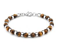 Natural Stone Beaded Bracelet for Women Men, 6mm Adjustable Gemstone Bracelet with Silver-Tone Spacer Beads, Lobster Clasp, Minimalist Wrist Jewelry Gift Box(Tiger Eye Brown 6mm)
