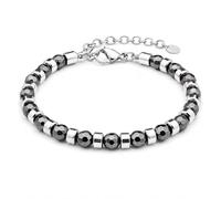 Natural Stone Beaded Bracelet for Women Men, 6mm Adjustable Gemstone Bracelet with Silver-Tone Spacer Beads, Lobster Clasp, Minimalist Wrist Jewelry Gift Box(Faceted Gray 6mm)