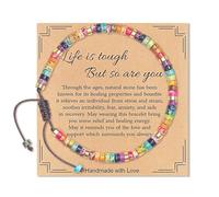 Natural Stone Beaded Bracelets for Women, Anxiety Bracelet with Inspirational Card Life is Tough But So are You, Adjustable Friendship Bracelet, Yoga Meditation Birthday Gift for Friend Sister Girl