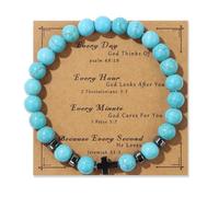 Natural Stone Beaded Natural Stone Crucifix Bracelet with Religious Catholic Elastic Rope Christian Bracelet for Men God Friend Girl Teen Boy Jewelry Handmade Protection Jewelry Easter Gift Baptis