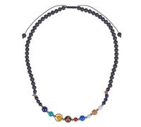 Natural Stone Beaded Necklace for Women Men Solar System Lava Gemstone Necklaces Adjustable Rope Cord Handmade Essential Oils Diffuse Jewelry Gift