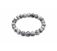 Natural Stone Beaded Stretch Bracelet, 8mm Round Beads, Grey Marble Elastic Bangle (Protect)