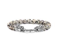 Natural Stone Beads Bracelet Double Dragon Bracelets for Women Men Lapis Lazuli Rhodonite Bangles,Dalmation,17cm