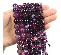 Natural Stone Beads Jade Obsidian Agate Tiger Eye Loose Spacer Bead for Making DIY Necklace Accessories 4-12MM,Purple Agate,8mm-About 45pcs