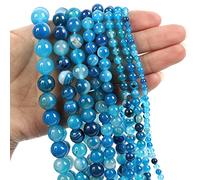 Natural Stone Beads Jade Obsidian Agate Tiger Eye Loose Spacer Bead for Making DIY Necklace Accessories 4-12MM,Blue Agate,10mm-About 38pcs