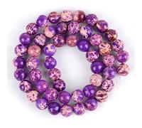Natural Stone Beads, Natural Stone Beads Multicolor Round 4-10mm Pack of 31 for Jewelry Making(Purple Sea Sediment,6mm)