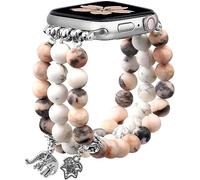Natural Stone Bracelet Beaded-Bands Women Compatible with Apple Watch Band 38mm 40mm 41mm 42mm (S10) Feminine Cute Handmade Elastic Stretch Strap for iWatch Series 10/9/8/7/6/5/4/3/2/1/SE