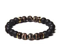 Natural Stone Bracelet Men Bracelets Buddhism Tibetan Charm Bracelet Black Natural Lava Rock Stone Bangle Stretch Jewelry Women Yoga Bracelet Jewelry