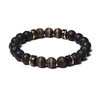 Natural Stone Bracelet Men Bracelets Buddhism Tibetan Charm Bracelet Black Natural Lava Rock Stone Bangle Stretch Jewelry Women Yoga Bracelet Jewelry