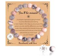 Natural Stone Bracelet - Women's Retirement & Good Luck Gift - Pink Healing Anxiety Bracelet with Compass & Motivational Card
