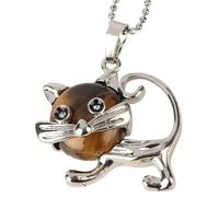 Natural Stone Cat Pendant Necklace for Women And Men|Genuine Gemstone Lovely Animal Charm With Silver Chain Meditation Energy Amulet Jewelry Gifts for Girls Tiger Eye