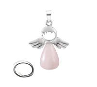 Natural Stone Cherub Pendant Necklace, Amethyst Malachite Water Drop Healing Crystal Charm(Rose Quartz)