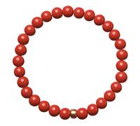 Natural Stone Cinnabar Bracelet - 5/6mm Round Beads for Men & Women | Feng Shui Wealth & Protection Amulet | 14K Gold Spacer Bead | Reiki Healing Crystal Quartz(Red,5mm)