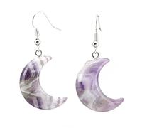 Natural Stone Crescent Moon Necklace Healing Crystal Quartz Reiki Labradorite Earrings Pendant Chain Necklace For Women Girls