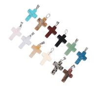 Natural Stone Cross Charms in Art Collection for DIY Necklace and Bracelet Crafts 12pcs Assorted Gemstone Pendants with Peace of Mind Feature or Random Color for Jewelry Making