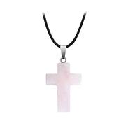 Natural Stone Cross Necklace Pendant Color Pattern Rough Crystal Necklace Two Rows Necklace, Stone, No gemstone