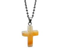 Natural Stone Cross Pendant Necklace for Women Men Healing Crystal Quartz Chakra Reiki Gemstone Necklace with chain Faith Jewelry Gift for Birthday anniversary yellow jade