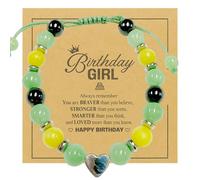 Natural Stone Crystal Beaded Bracelet with Heart Charm Adjustable Green Cord - Thoughtful Birthday Gift for Women, Girls, Daughters, Sisters, Nieces and Friends, Ideal for Casual Wear